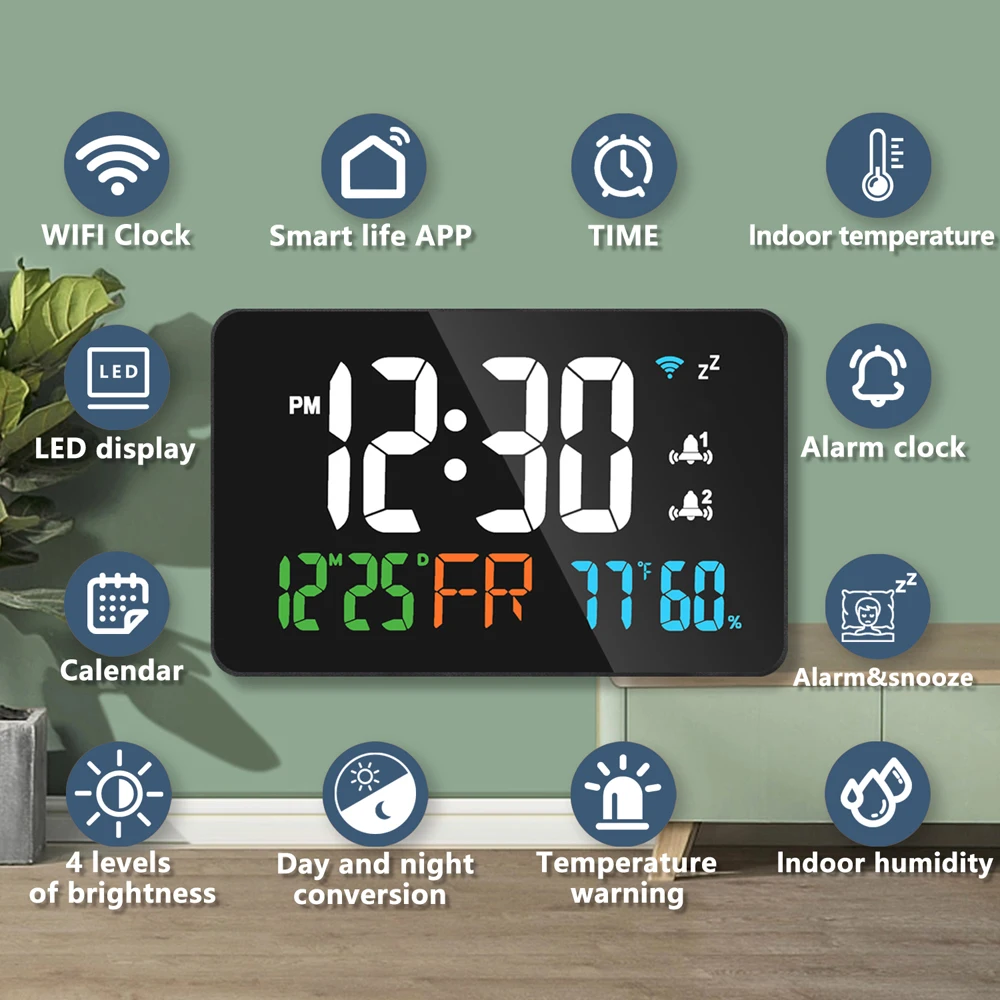 Intelligente Uhr Tuya WiFi Desktop Uhr Kalender Thermometer Hygrometer mit Digital LED Display Unterstützung WIFI Automatische Kalibrierung