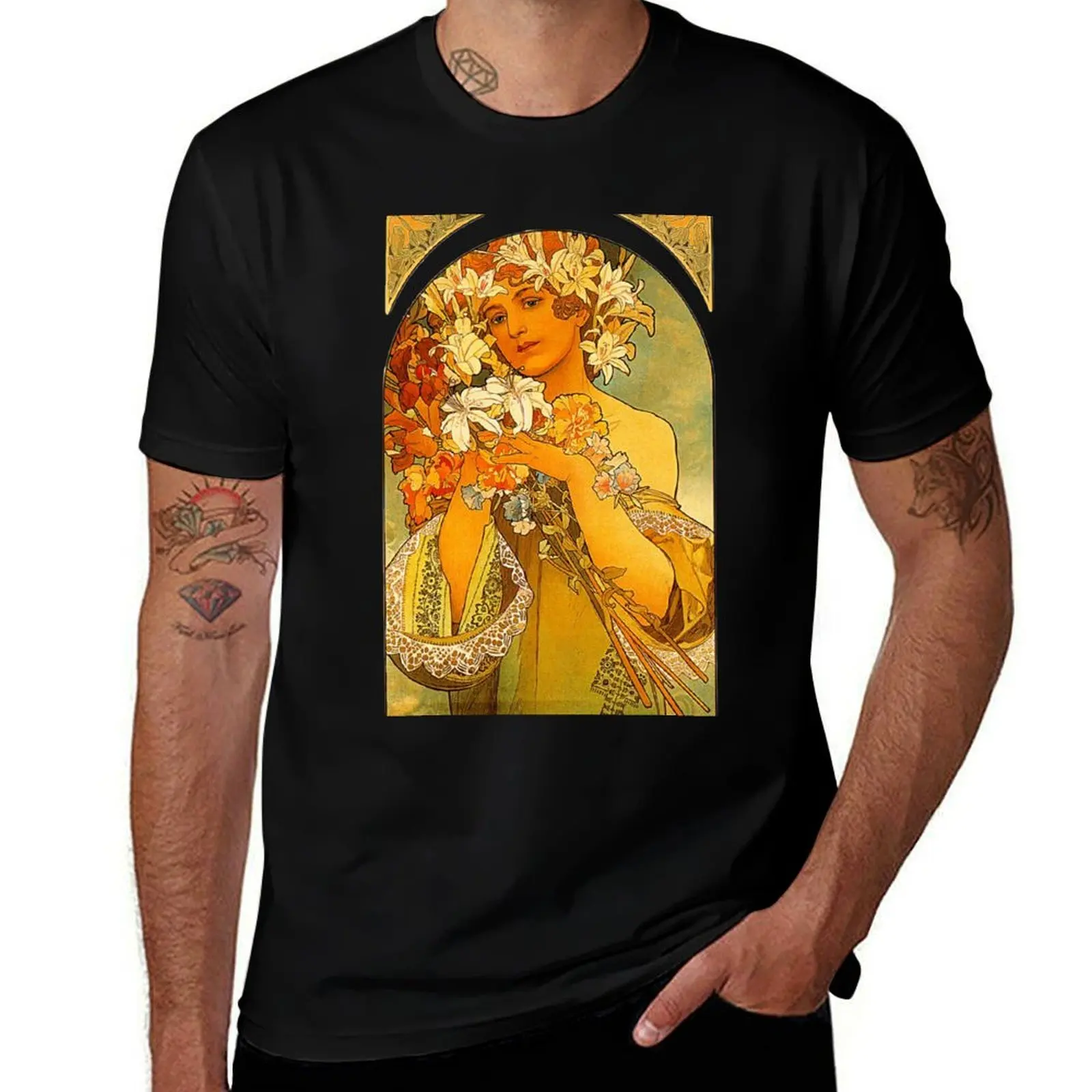 

Flower by Alphonse Mucha T-Shirt cotton t shirt man man t shirts for men t shirts for man cotton soft T-shirt