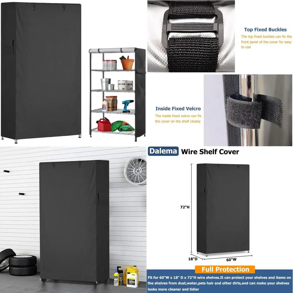 

Heavy-Duty 600D Outdoor Storage Shel Cover, 60x18x72 Inches, Waterproof and Dustproof with Zipper for Wire Shelves