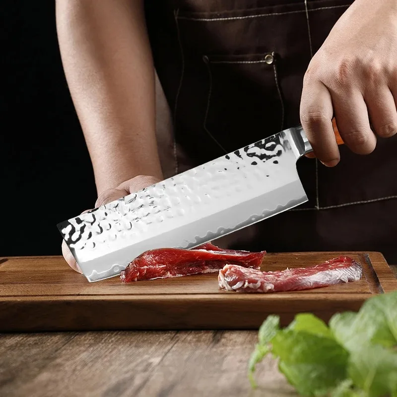 Hand Hammered Kitchen Knife Japanese Style Sharp Chopping Knife Wood Handle for Vegetable Meat Sushi Cutting Cooking Knife view 4