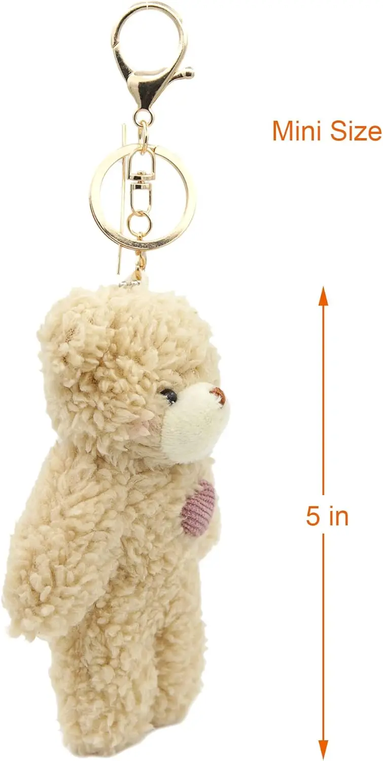 Lindo Llavero de Osito de Peluche con Corazón Morado, Juguete de Peluche de 5 Pulgadas para Niñas, Colgante de Mochila de Animal de Peluche Suave, Regalo