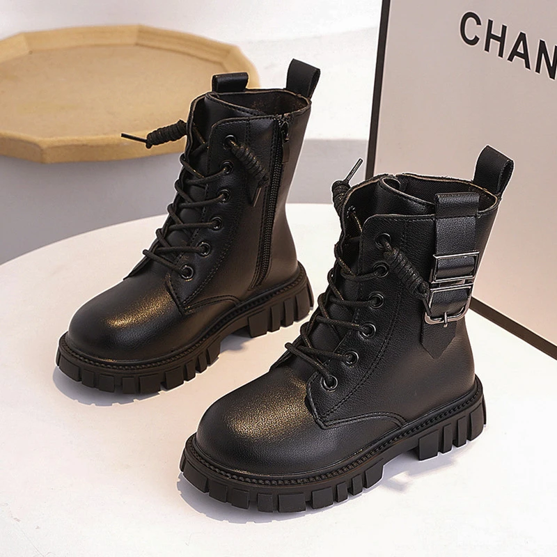 

Boys Girls Ankle Boots Thick Soft Sole 2025 New Kids Motorcycle Boots with Double Zipper Children Warm Boots Round Toe Fashion