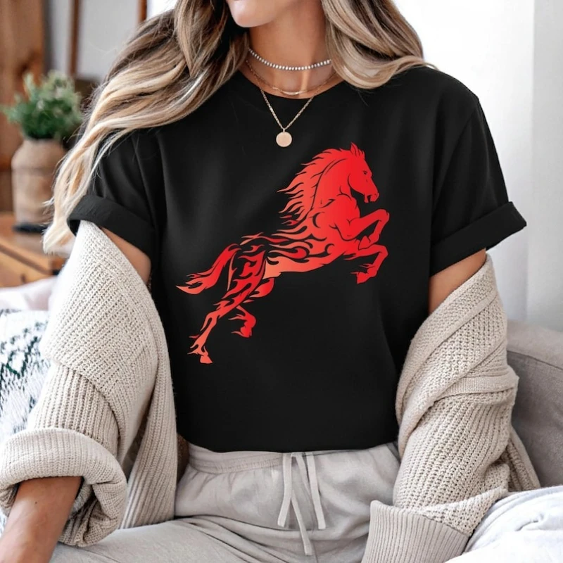 

Chinese New Year Fire Year of The Horse Shirt Lunar T-Shirt 2026 Celebration Unisex Loose Tee Fashion Leisure Graphic Tshirts