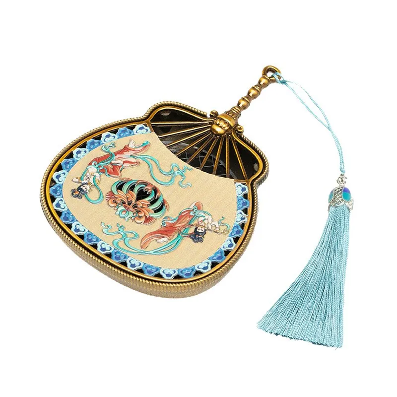 Dunhuang enamel painted pipa fan antique sandalwood burner plate cloisonne incense burner