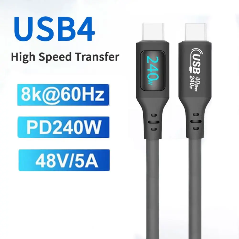 New Digital Display USB-C Charging Cable PD 240W 8K@60HZ USB4 Data Cord Thunder-bolt 4 High Speed Type-C Line Laptop