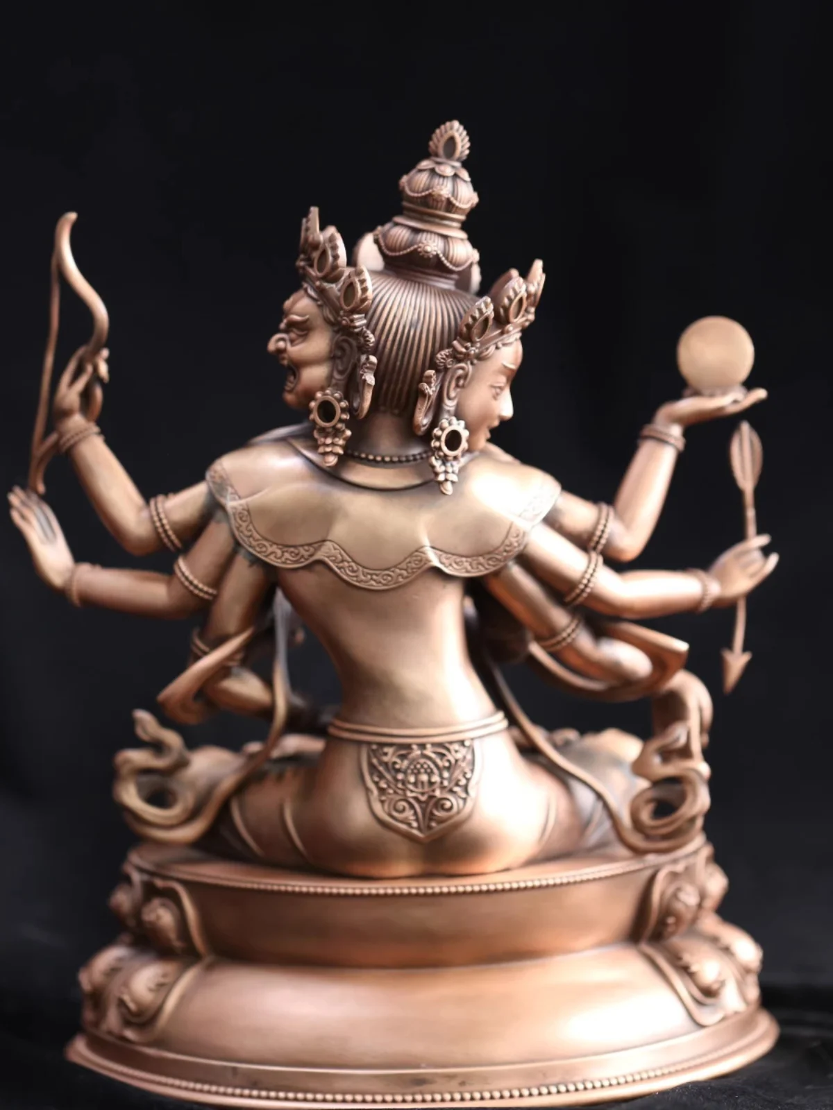 Tibetan red copper Zunsheng Buddha Mother 7-inch Buddha statue with three sides and eight arms to save suffering Bodhisattva hom