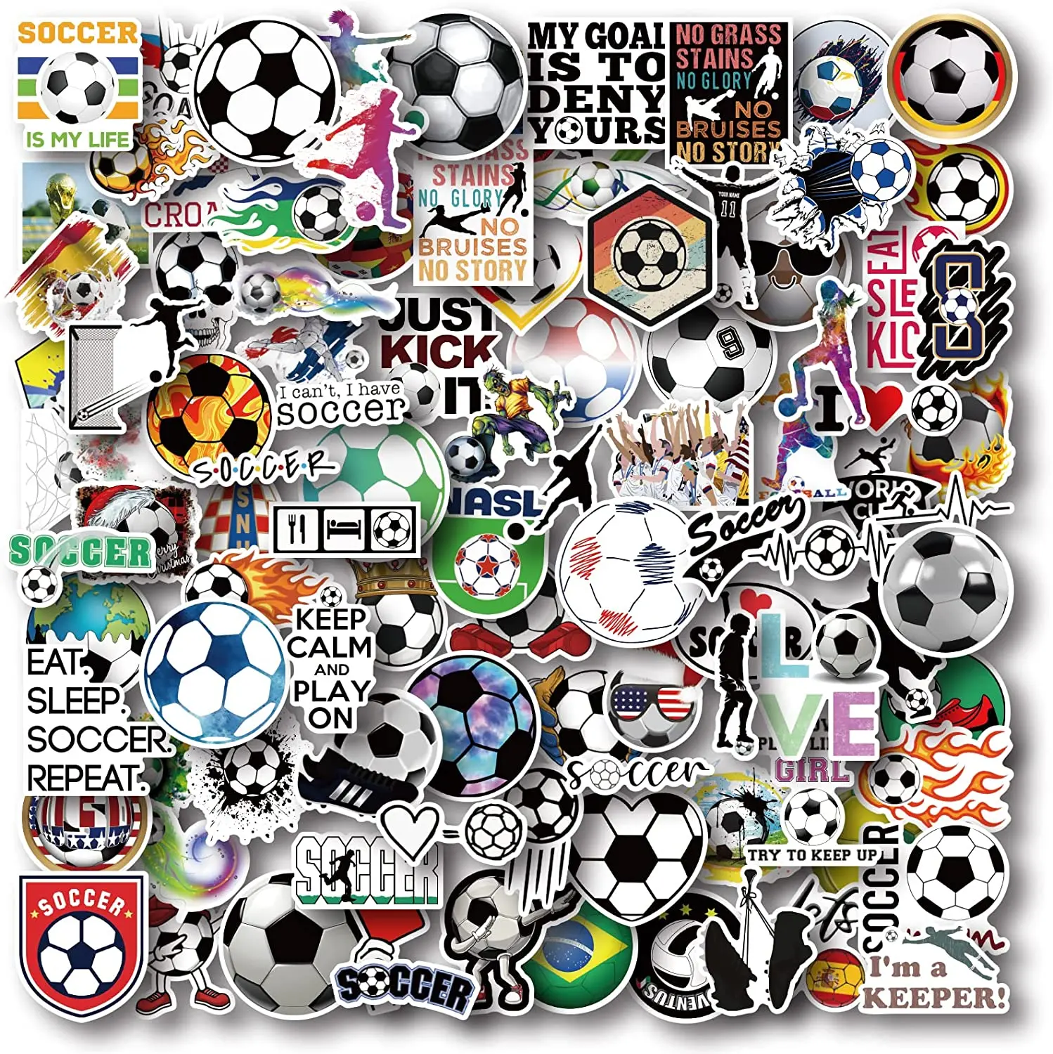 Soccer Stickers  Water Bottle Stickers Pack Gifts for Soccer Lovers Birthday Party Favors Football Home Decorations for Boys