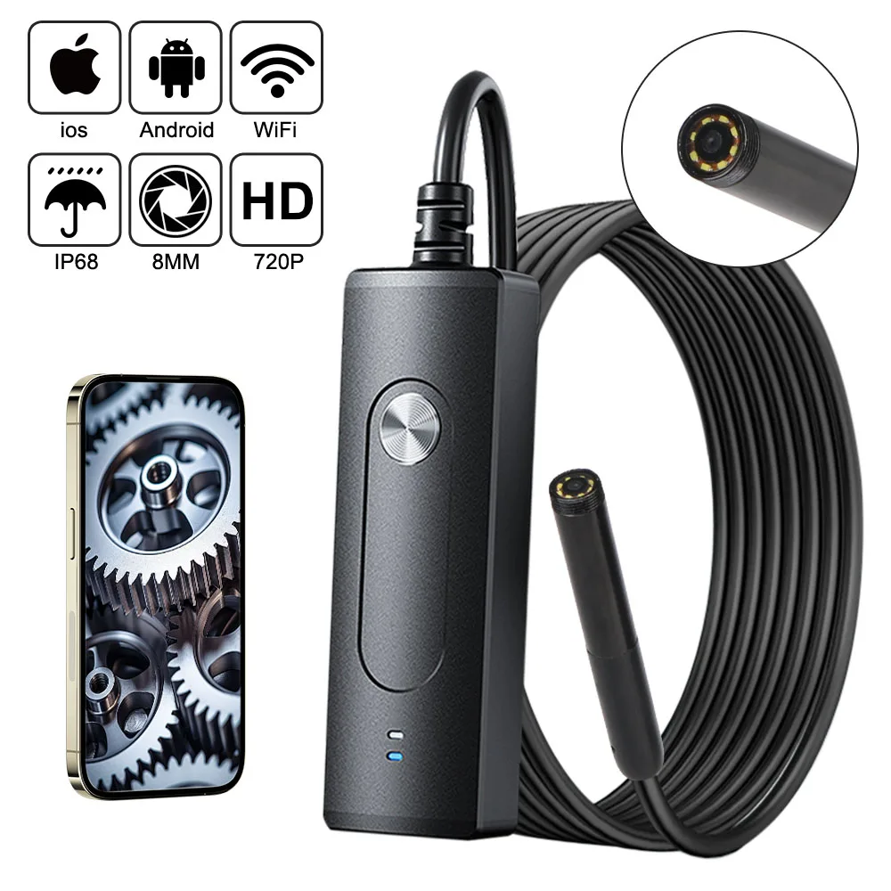 Hard Pipe Camera WiFi Car Inspection Camera Borescope Waterproof For Android IOS 2MP Endoscope Camera Wireless