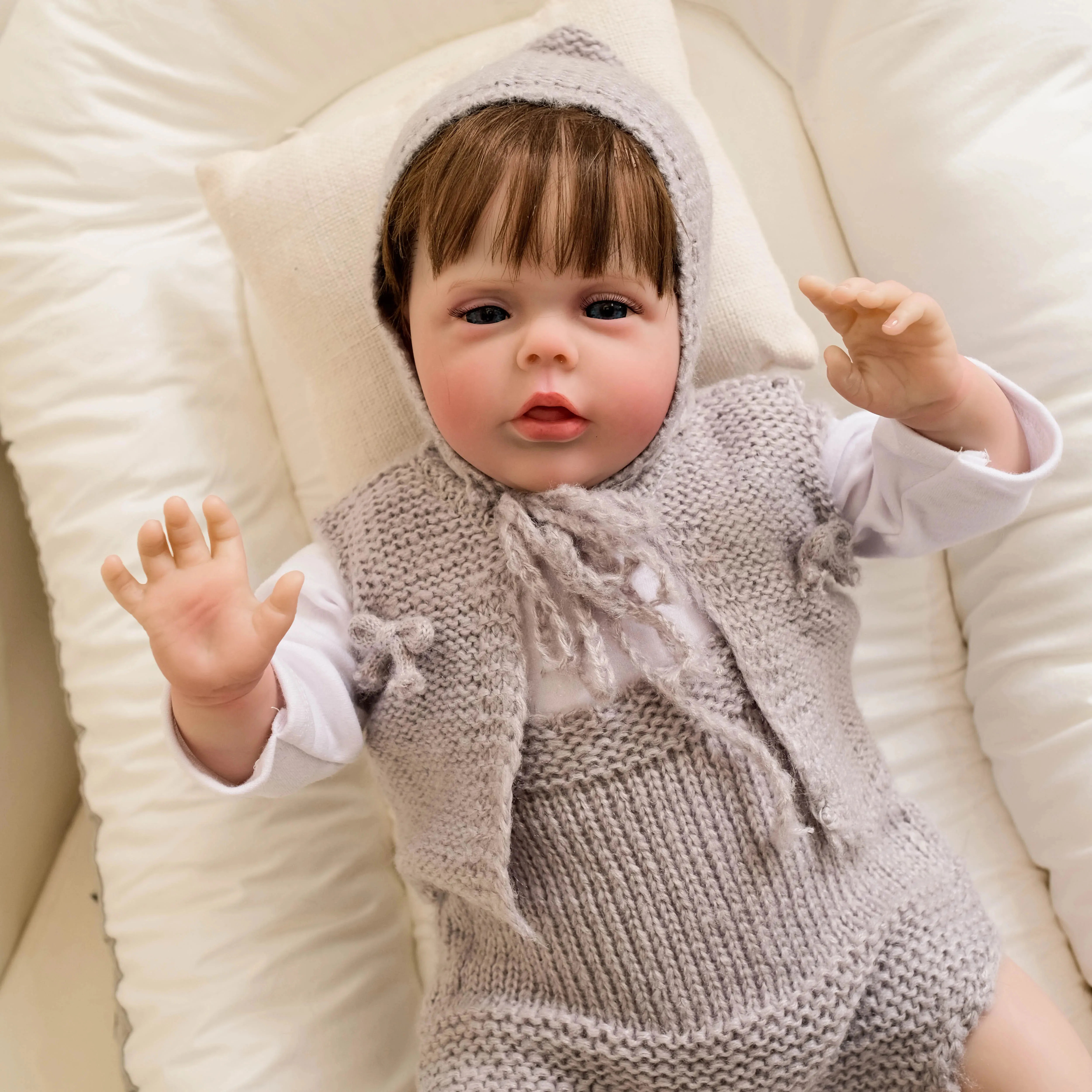 20inch Sherry  Already Painted Lifelike Reborn Doll Soft Touch 3D Skin Visible Veins With Hand Root Hair Baby