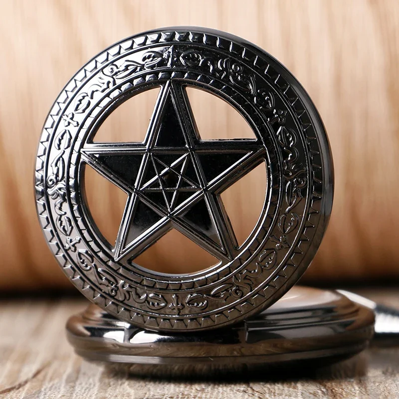 Vintage Pocket Watch Supernatural Pentagram Design Steampunk Hand-winding Mechanical Clock for Men Women FOB Chain Gifts