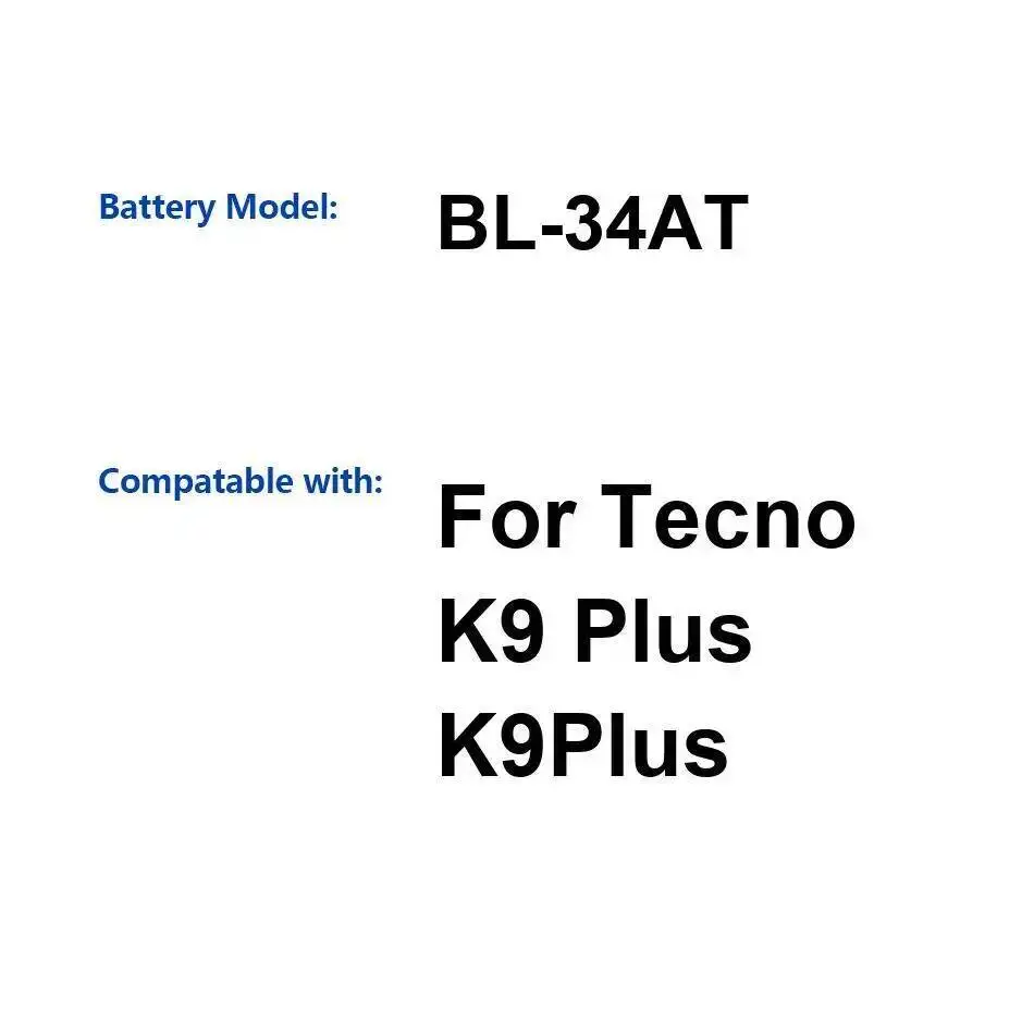 

Легкий высокоэффективный аккумулятор мобильного телефона для Tecno K9 Plus 3400 мАч BL-34AT