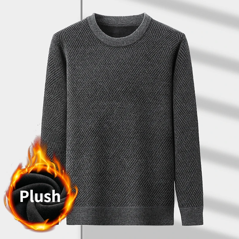 

Winter Men's Round Neck Inner Layer Knitted Sweater with Plush and Thickened Insulation Outdoor Casual Sweater