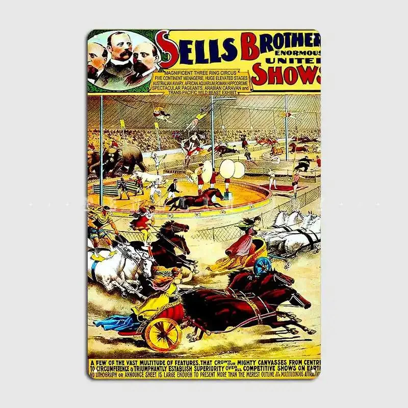 Sells Brothers Vintage 1898 Circus Advertising Print Metal Plaque Poster Wall Pub Mural Funny Wall Decor Tin Sign Poster
