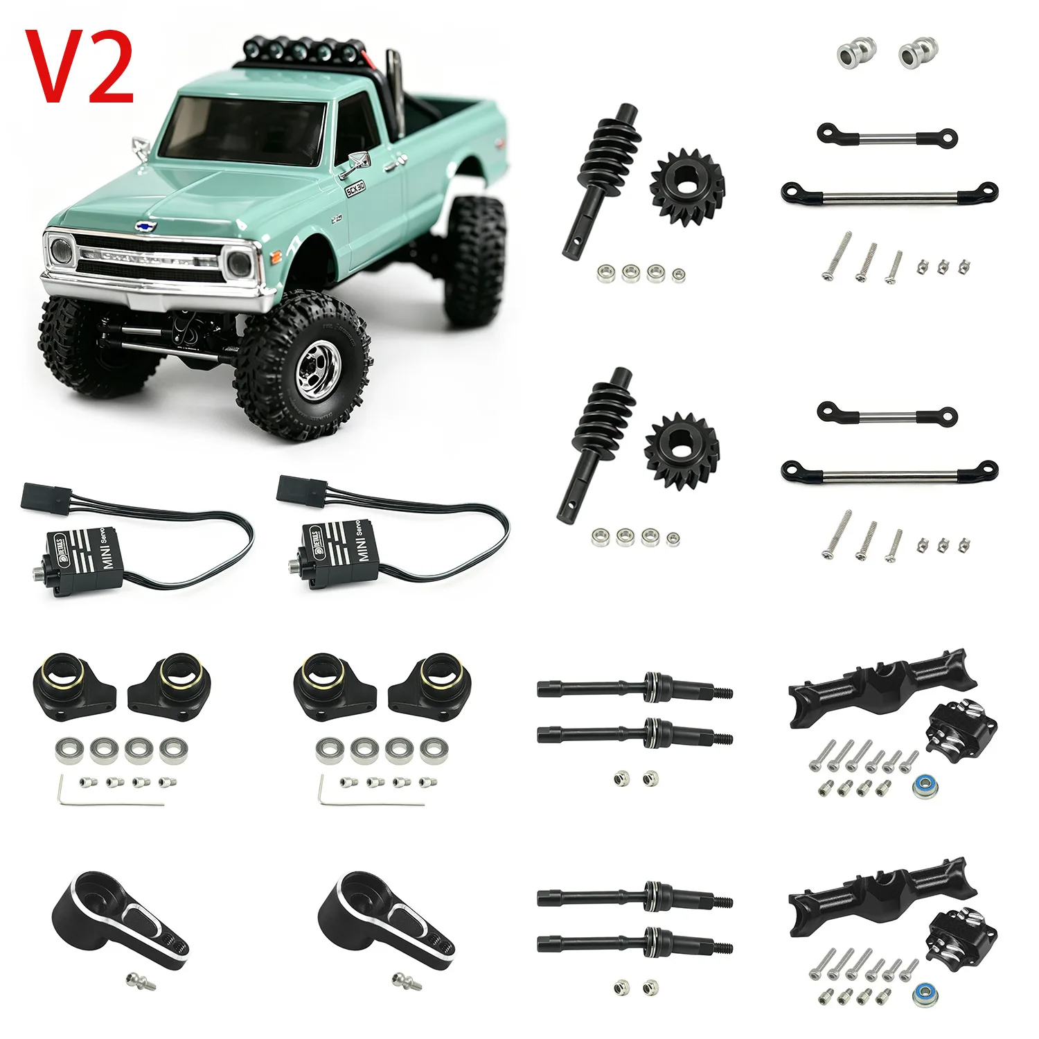 Axial 1/30 scx30 Aluminum 4-Wheel Steer for SCX30 Cars(Upgrade Front&Rear Axle to Alu) BK: V2 Black R: V2 Red