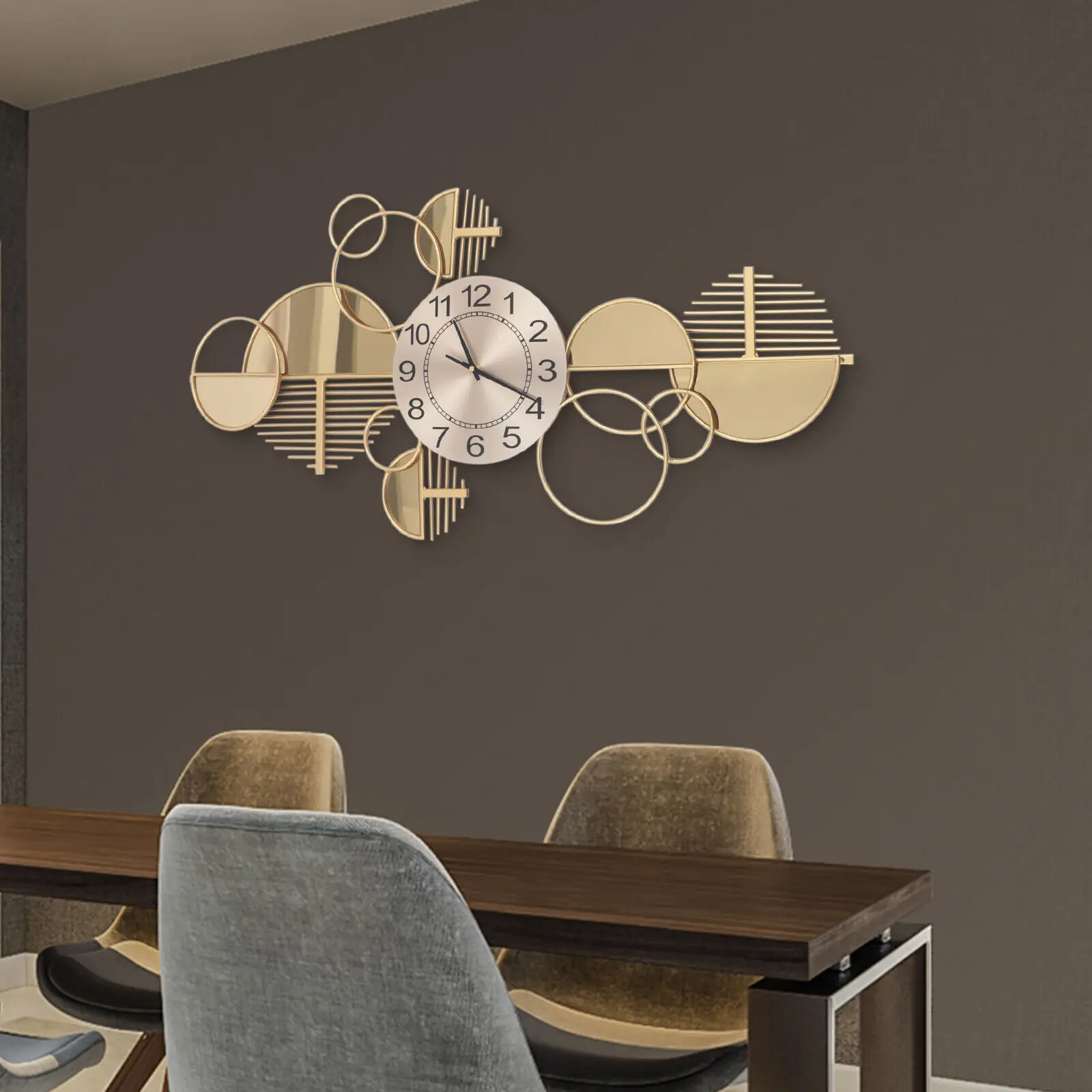 

Modern Wall Clock Mid Century Living Large Metal Minimalist Gold Home Decor