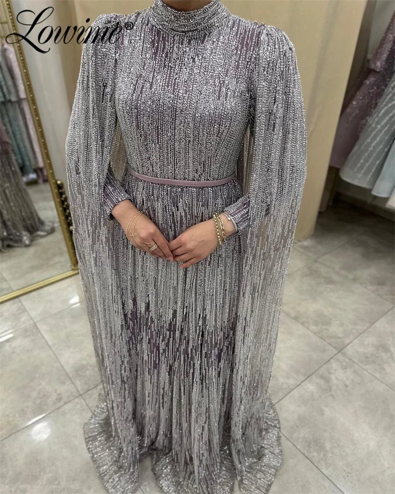 Purple Evening Dresses Dubai Long Arabic Wedding Party Dress Vestidos De Fiesta 2024 Cape Sleeve Prom Bespoke Occasion Dresses