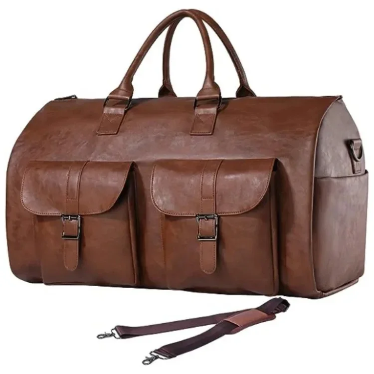 Leather Foldable Duffle Bag Suit Travel Bag Waterproof Extra Large Weekend Bag Portable Flight with Shoe for Men Women Cubes