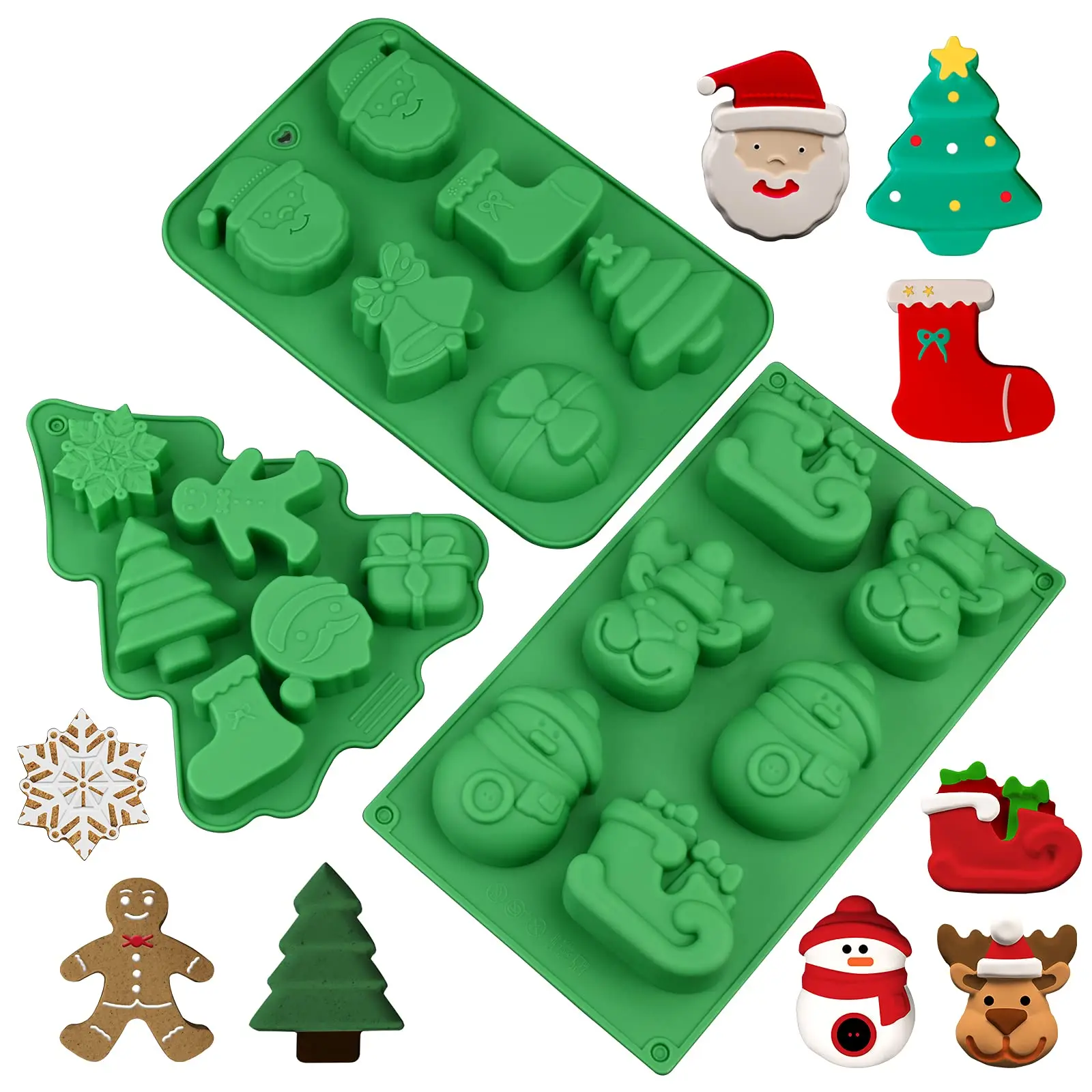 Weihnachts-Silikonformen, Weihnachtsbaum, Weihnachtsmann, Schneemann-Form, Backform für handgemachte Seife, Schokolade, Quelle, Süßigkeiten und Kerzen