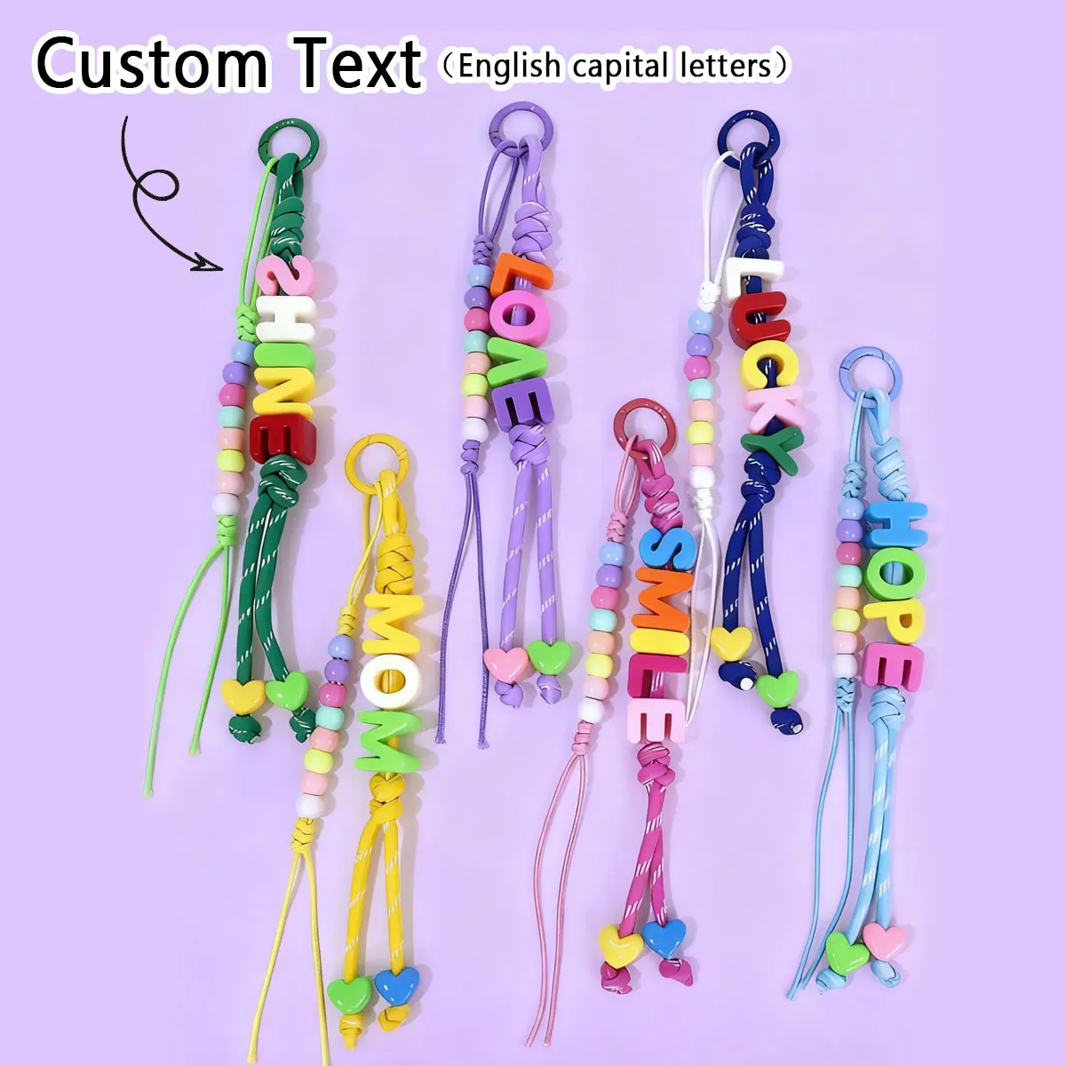 1PC Personalized Custom Braided Colorful Beaded Acrylic Letter Keychain, Love Element, Backpack Pendant, Christmas Gift