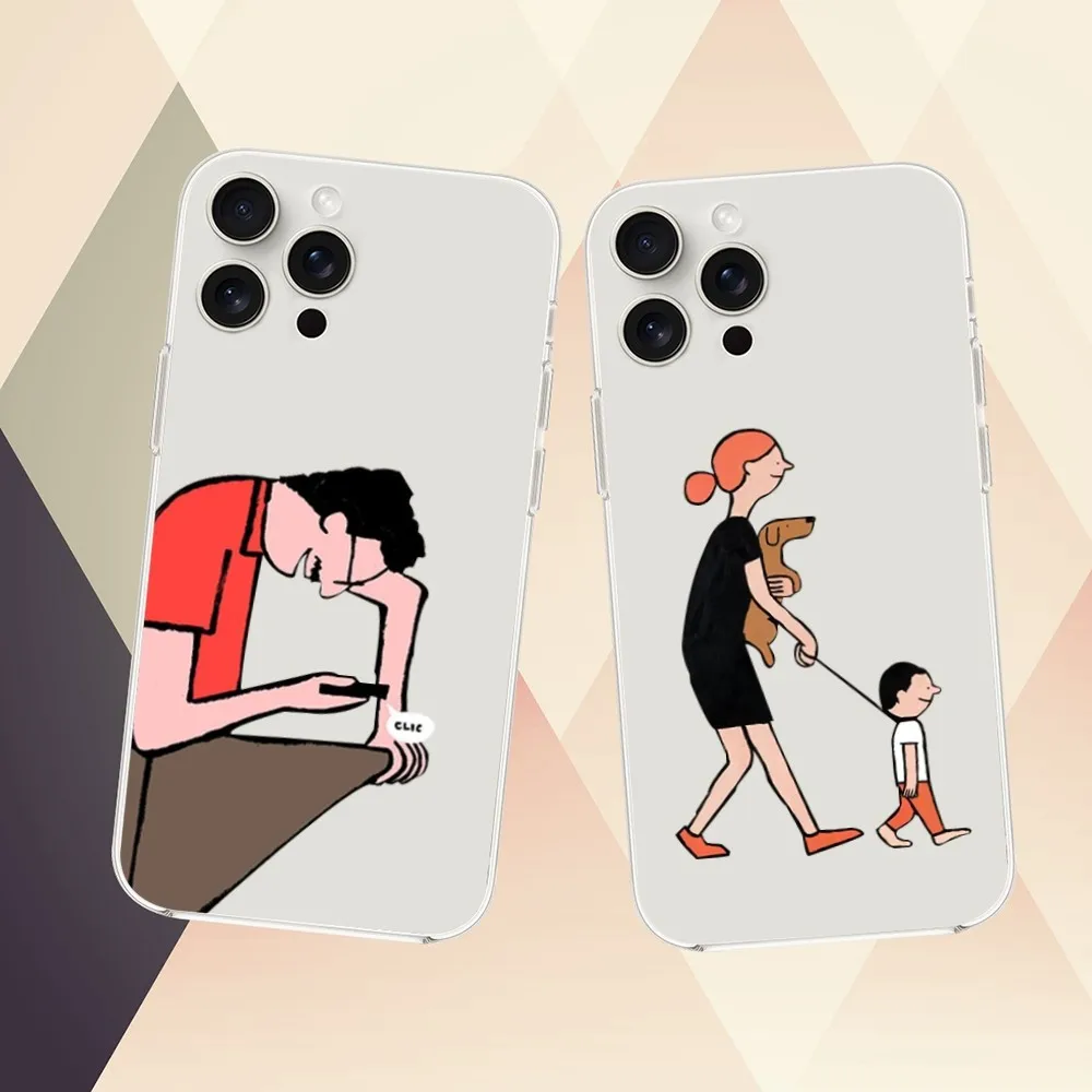 Art Jean Jullien Phone Case For iPhone Mini 11 12 13 14 Pro 15 Pro XS Max X Plus SE xr Transparent Shell