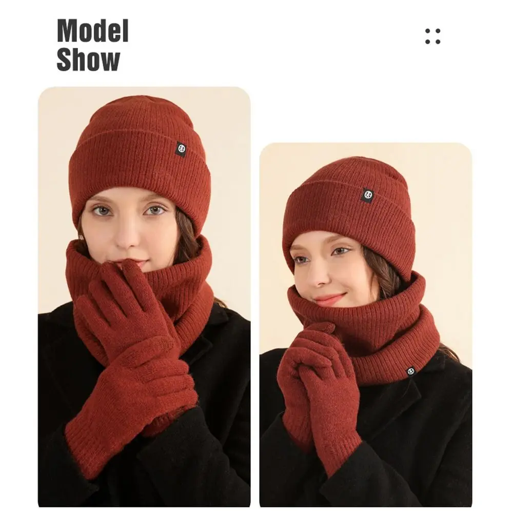 الهدايا الدافئة قبعة صوف قبعة وشاح قفازات الطقس البارد لينة قفازات شاشة اللمس عادية متماسكة الشتاء قبعة للنساء الرجال #3