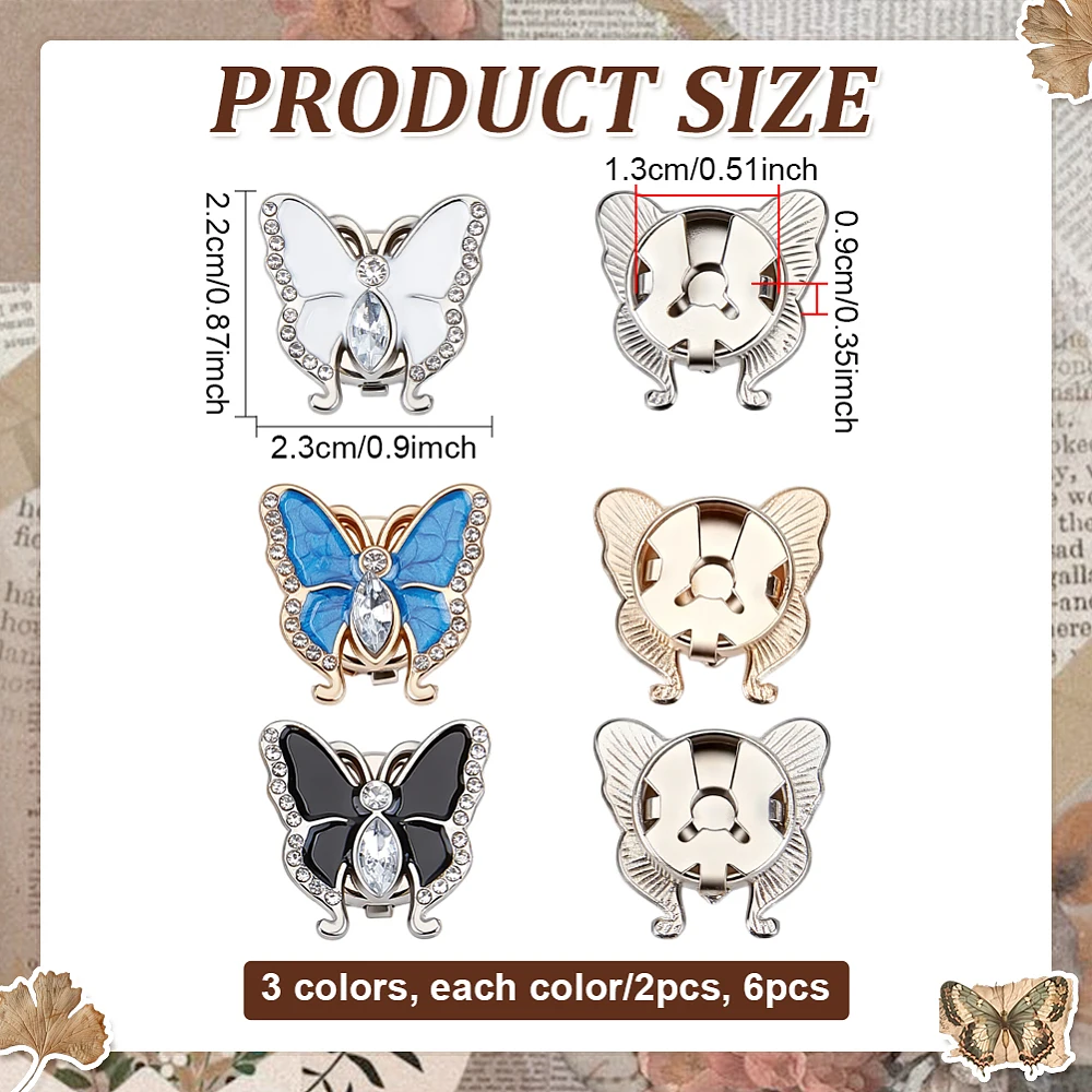 6 stuks 3 kleuren vlinderknopc - Sew On Rhinestone recensie en prijs