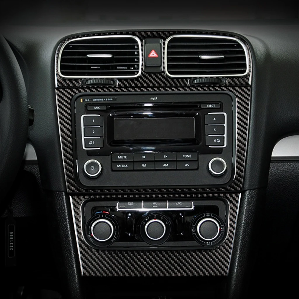 For VW Golf 6 R MK6 08-12 Auto Carbon Fiber Interior Decoration Center Console AC Panel Sticker Trim Cover Accessoire Voiture