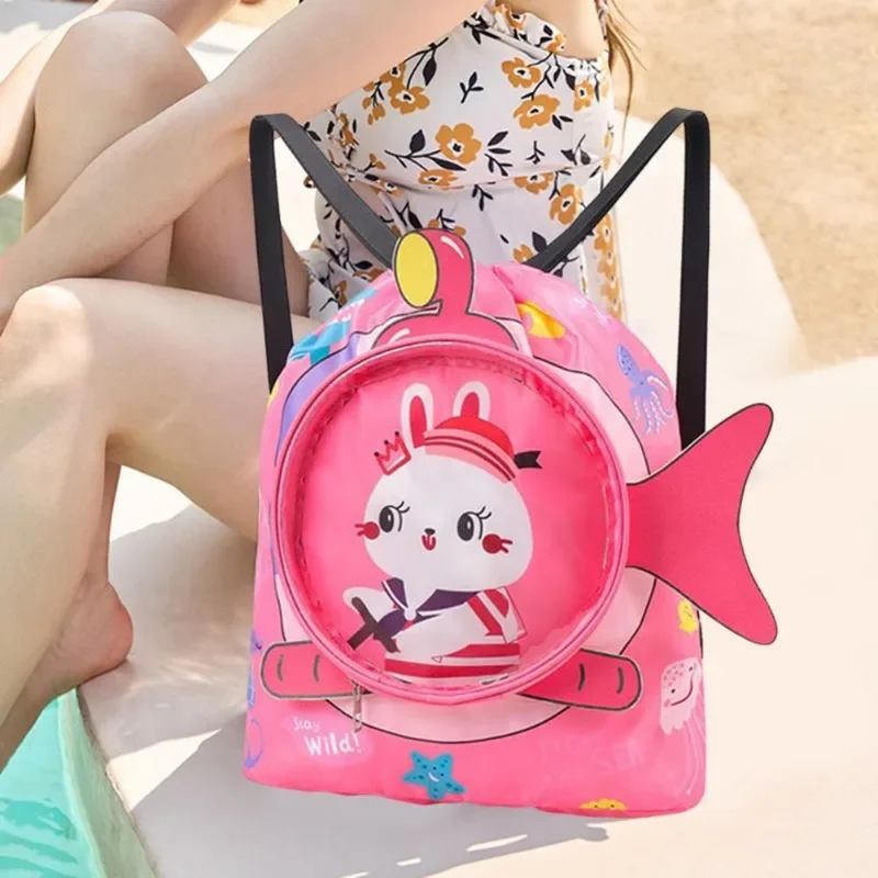 Swimming Bag Waterproof Wet and Dry Cartoon Print Beach Pool Gym Bag Waterproof Sports Storage Backpack with Shoe Compartment