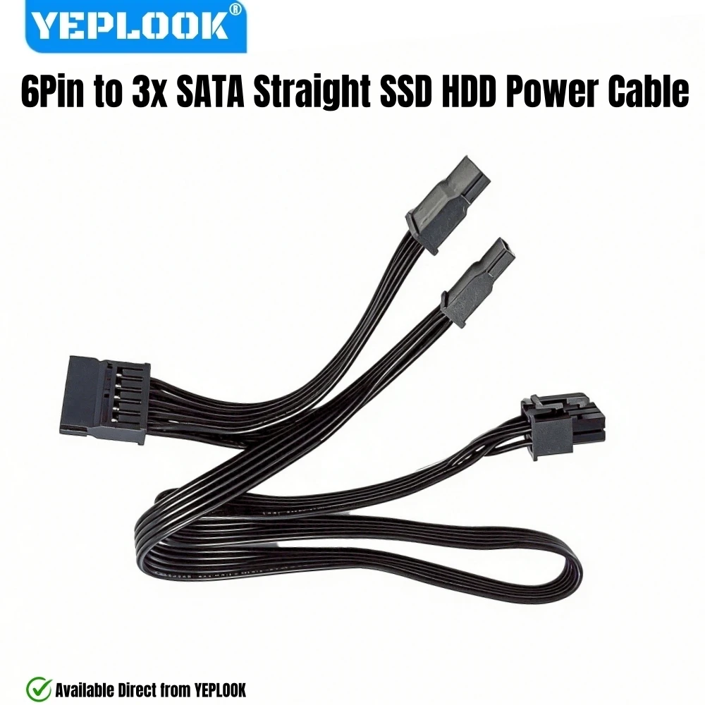 

YEPLOOK 6Pin to 3x SATA Male Straight, HDD SSD Power Cable for Corsair AX1600i, AX1500i, AX1200i, AX860i, AX760i Modular Powers