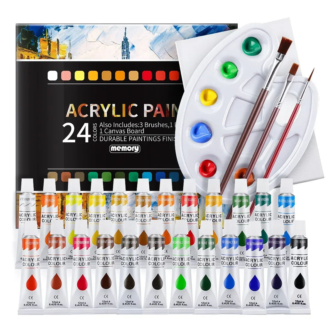 conjunto profissional de tintas acrilicas escova desenho do artista pintura pigmento pintado a mao tubos 12ml 12 24 cores 01