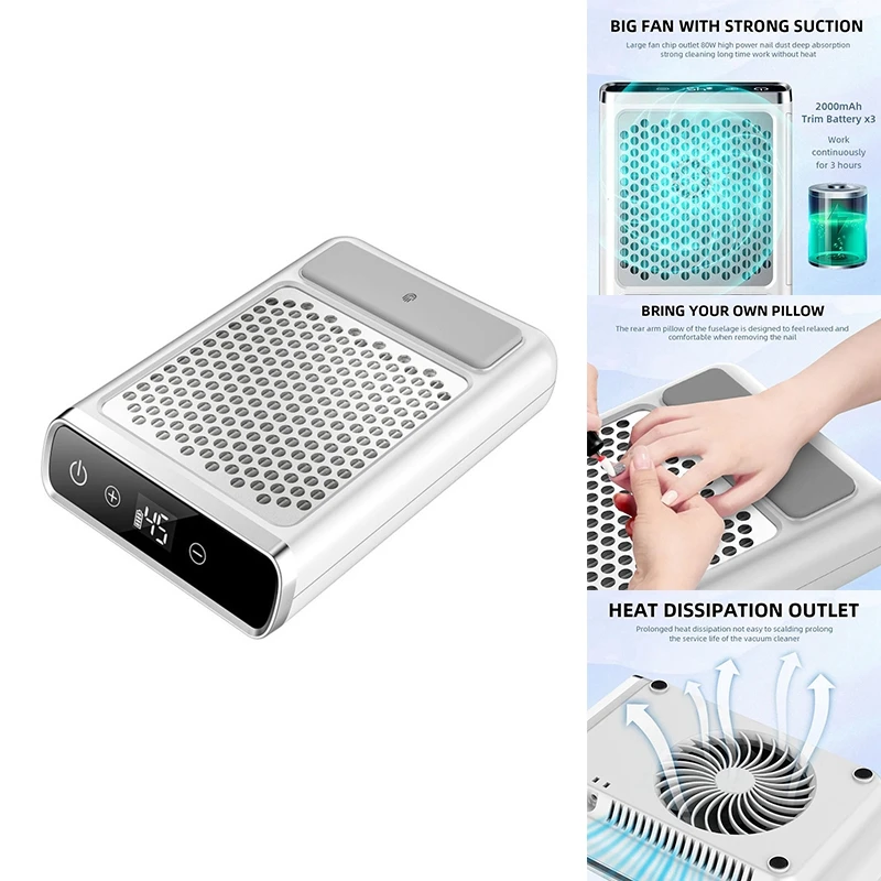 

Powerful Nail Vacuum Cleaner Rechargeable Nail Dust Collector Nail Extractor Fan For Manicure Salon Tools US Plug