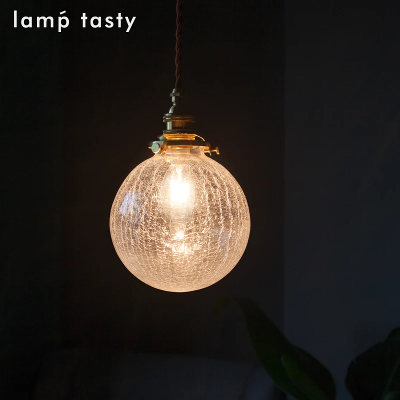 Japanese retro handmade brass glass cracked pendant light fresh homestay restaurant bedside bar counter pendant light