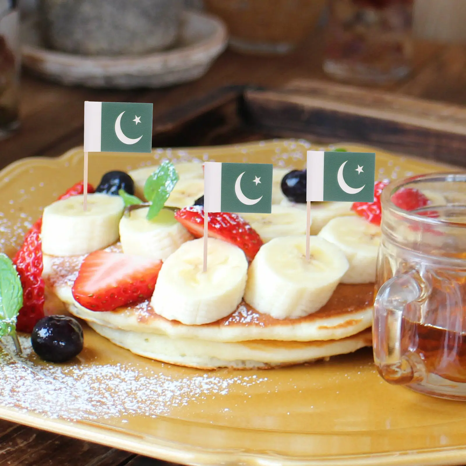 100Pcs Pakistan Flag Mini Flag Picks Wooden Toothpicks for Fruits Sushi Sandwiches Dessert Toppers Party Celebration