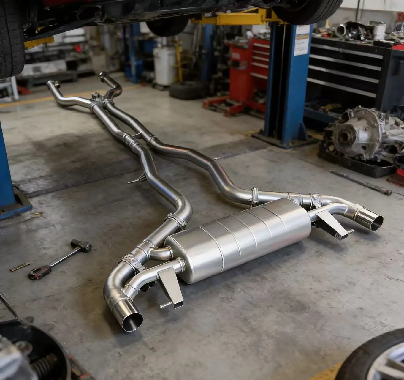 

PRO SS304 Mid-Tail Exhaust Section for Mercedes-AMG GLC63 4.0T Dual-Side Quad-Exit Downpipe with Valves No Tips
