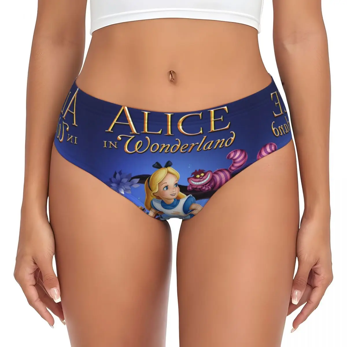 Las mujeres personalizadas Alicia en el país de las maravillas caricaron las bragas estiran la ropa interior de los calzoncillos del gato de Cheshire