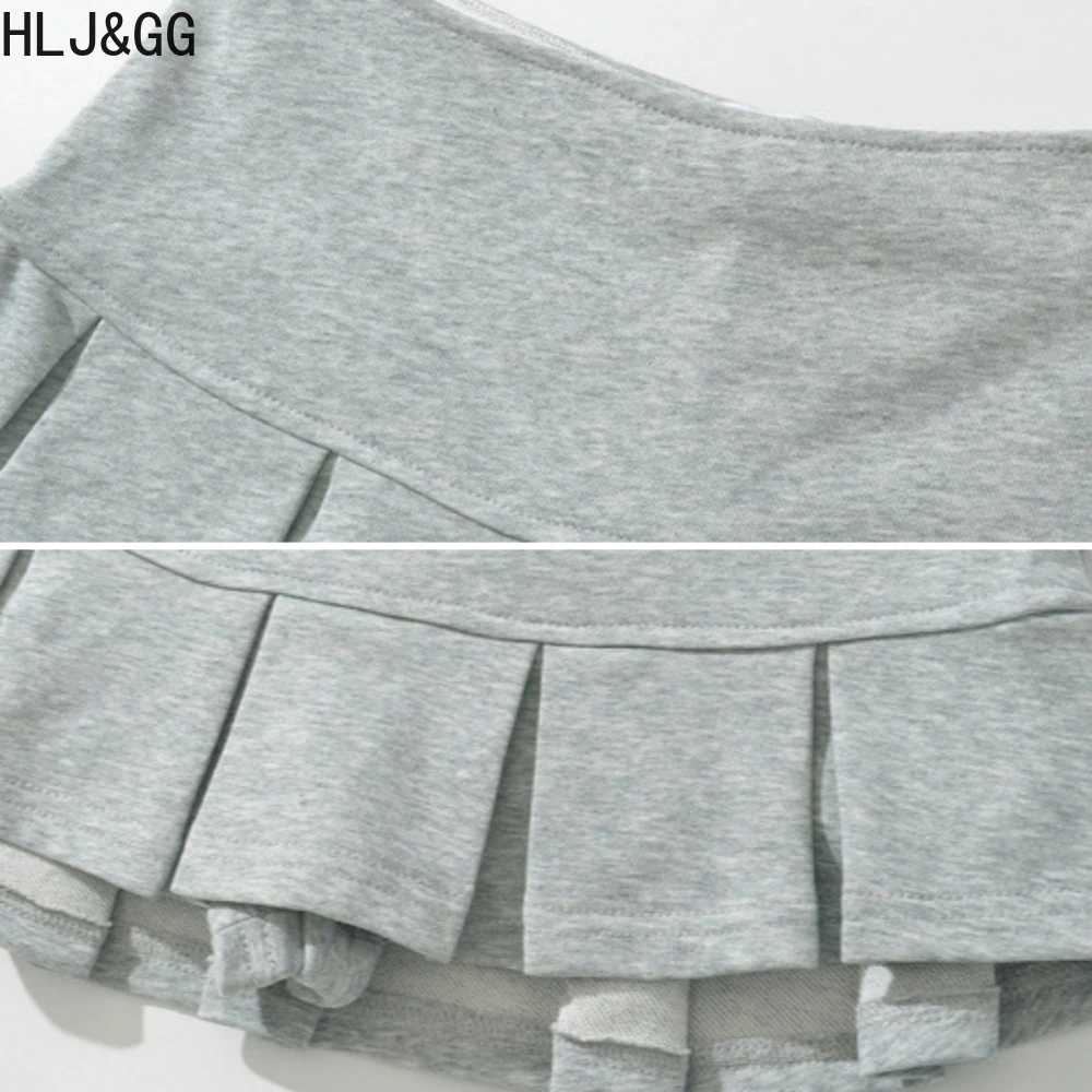 HLJ&GG Pink Fashion Letter Loose Tshirts Two Piece Sets Women V Neck Short Sleeve Top+Pleated Mini Skirts Outfits Y2K Streetwear
