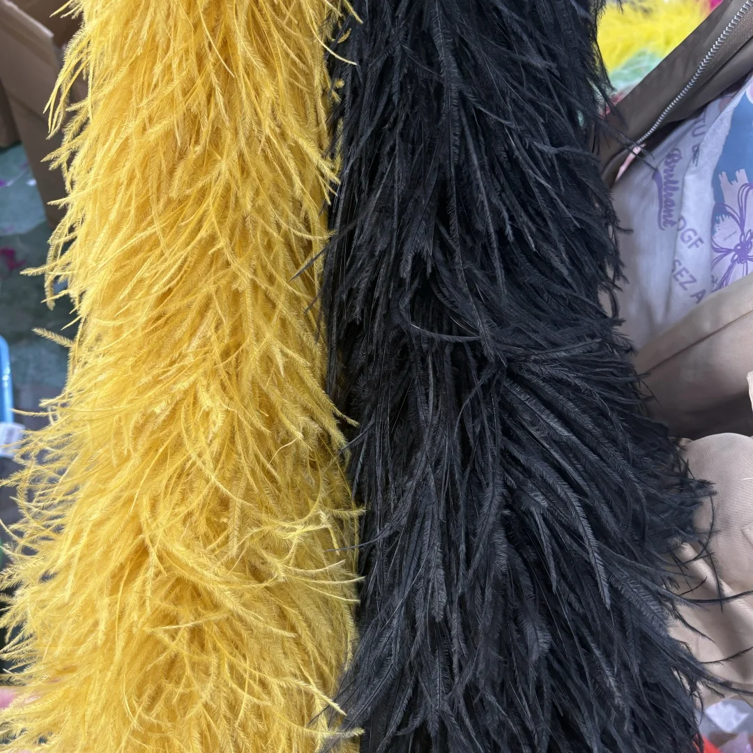 6 10 15 20 35PLY Black Natural Ostrich Feather Boa 2 Meters Ostrich Feathers Scarf Decor Carnival Dresses Clothing Plumes Shawl