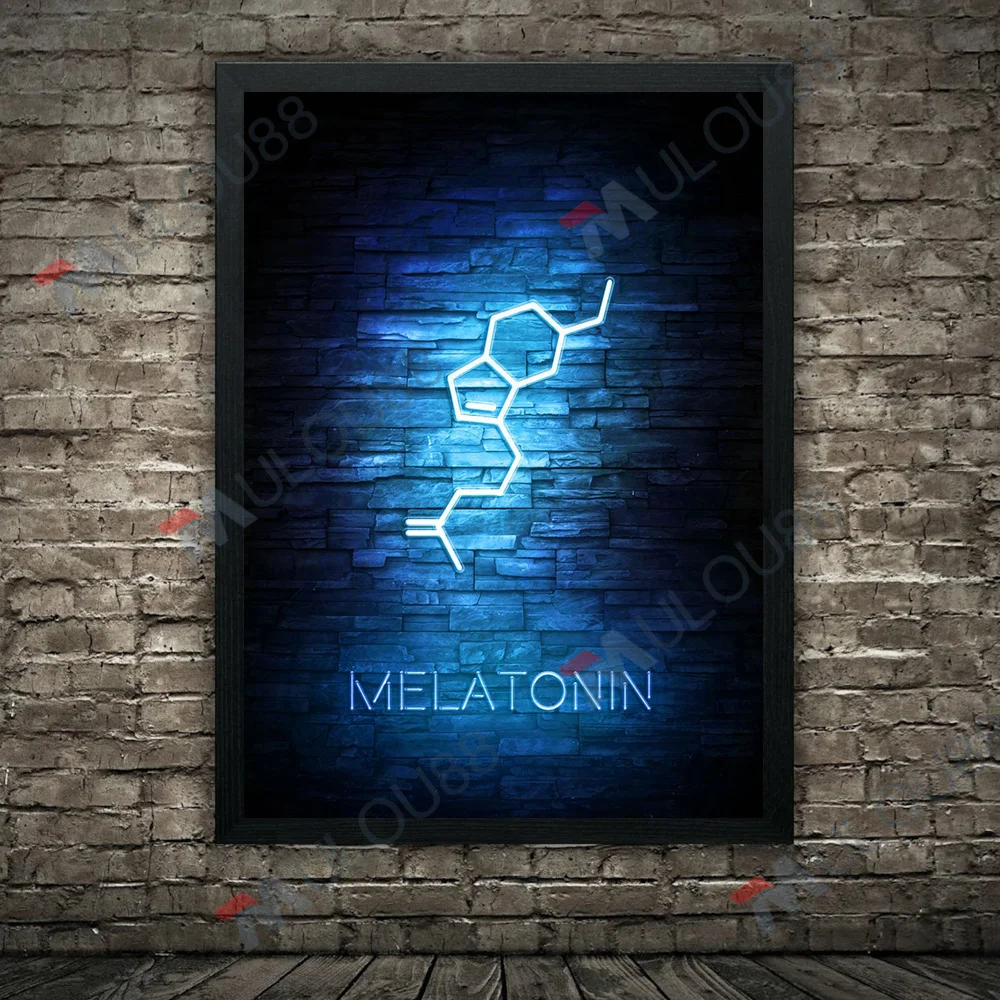 Chemical Molecular Structure Diagram Abstract Wall Art Canvas Painting,Adrenaline And Dopamine Neon Art Poster And Print Decor