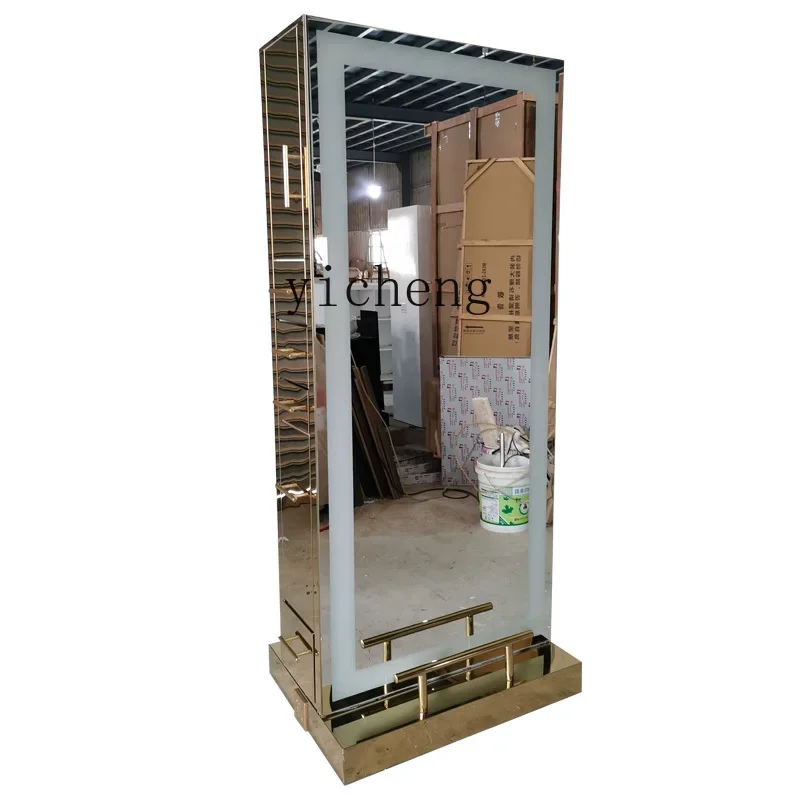 

Internet celebrity barbershop mirror table mirror with lamp tide hanging wall double-sided barbershop mirror