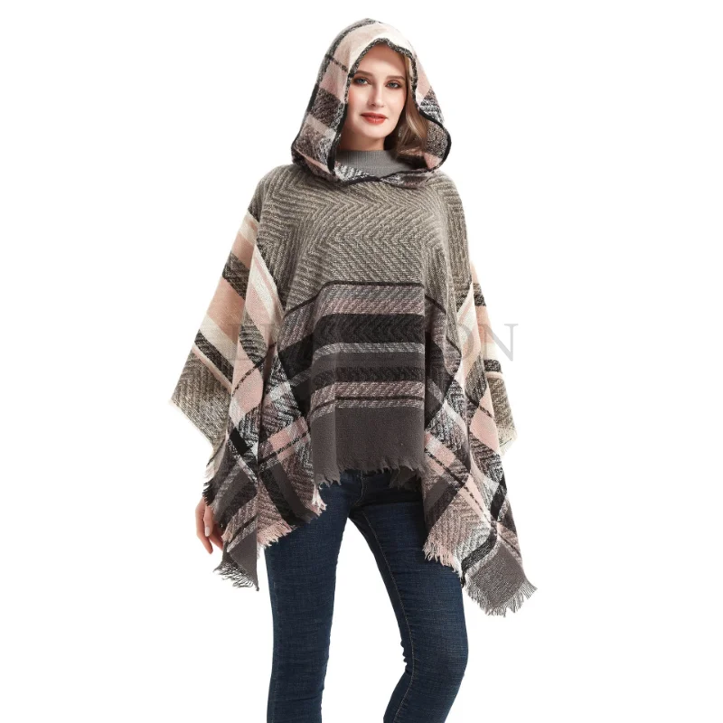 Women Hooded Cape with Fringed Hem Knit Crochet Poncho Tassel Shawl Ponchos for Women Shawl for Women Winter Luxury Cape