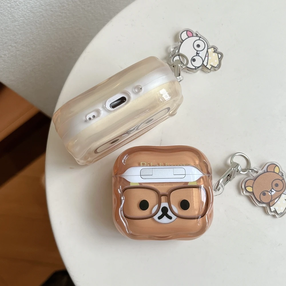 Cute Cartoon Rilakkuma Bear  Earphone Case For Airpods 4 Pro 3 2 1 Wireless Bluetooth Headset Protective Cover With Keychain view 4