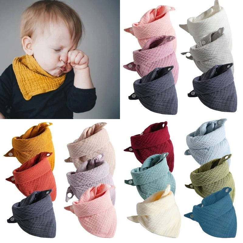 

M76C 3 Pcs Baby Feeding Drool Bibs Saliva Towel for Triangle Scarves Bandana Soft Cotton Bibs Adjustable Button Burp Cloth