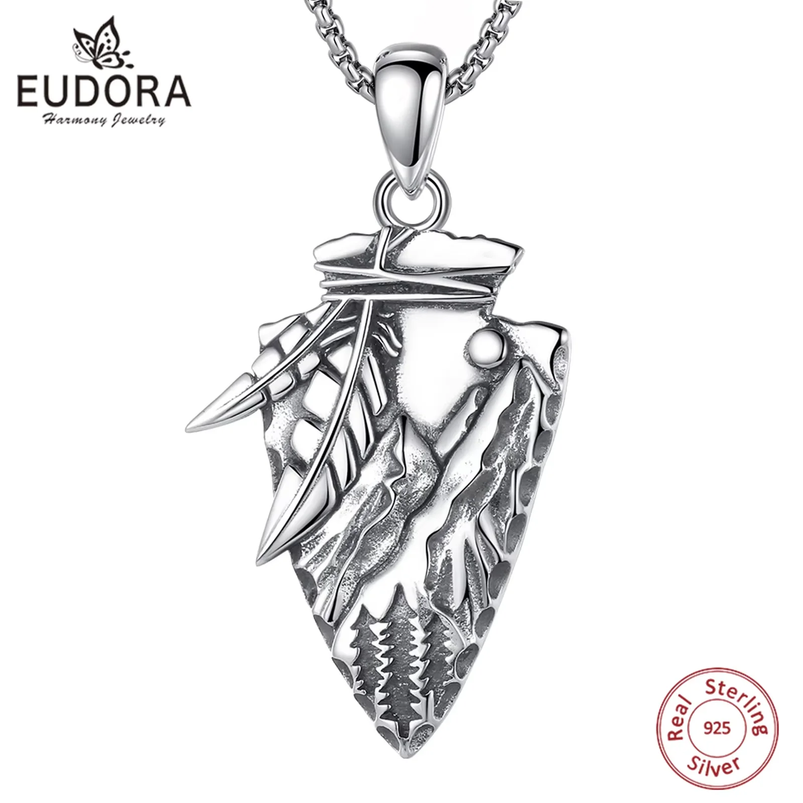 

Eudora 925 Sterling Silver Indian Arrow Necklace Vintage Viking Spear Pendant Fine Silver Jewelry Gift for Women Man