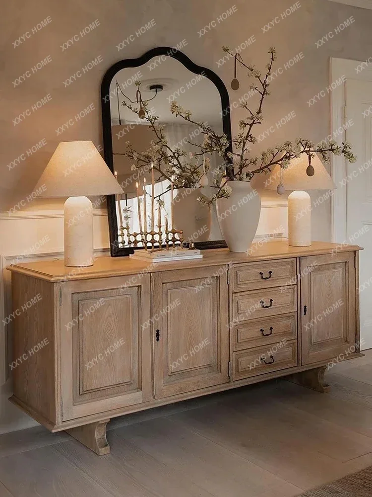 

French retro solid wood locker, old TV cabinet, dining side cabinet, small household living room