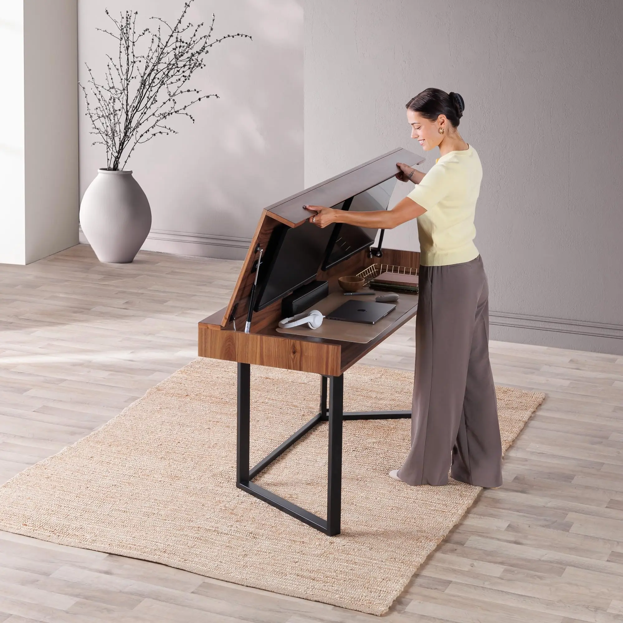 

Convertible Desk Modern Home Office Desk With Storage Folding Dining Table Multiuse Work From Home
