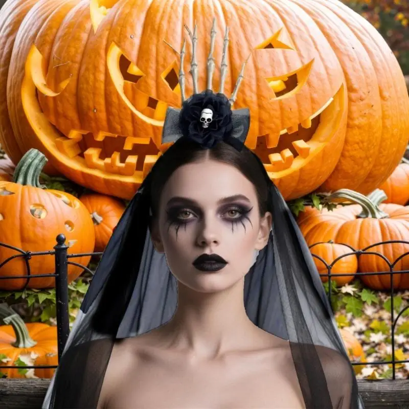 Spookachtig skelet handnet haaraccessoire comfortabele hars hoofdbanden haardecors hoofddeksel voor Halloween Cosplayer