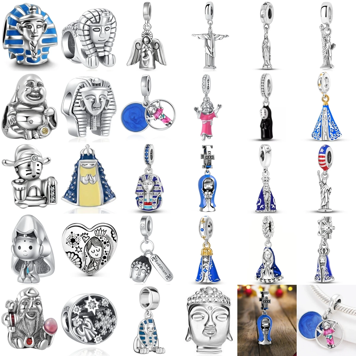 

New 925 Fashion Sterling Silver Angel Sphinx God Of Wealth Buddha Pendant Charm Fit Original Bracelet DIY Fine Jewelry