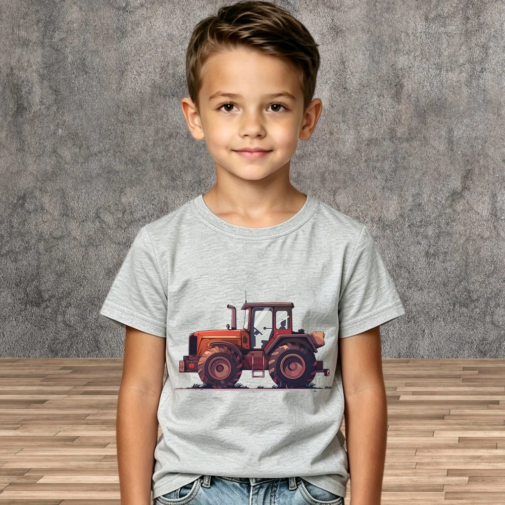 Boys Summer Top Kids Short Sleeve Cartoon Tractor Design T-Shirt Chilren Cotton Tees Shirt