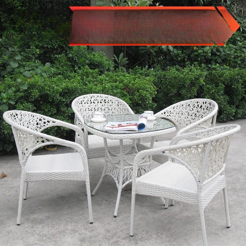 Garden Outdoor Leisure Table and Chair Combination Imitation Rattan Table Balcony Garden Rattan Chair Weaving PE Chair Table