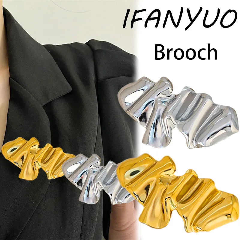 Broches geométricos abstractos de acero inoxidable IFANYUO, chapado en oro y plata, fiesta de banquete Individual, joyería con dijes Unisex, regalos 2025